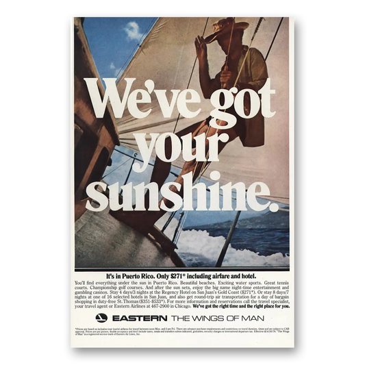 1976 Eastern Airlines We've Got Your Sunshine Vintage Magazine Print Ad