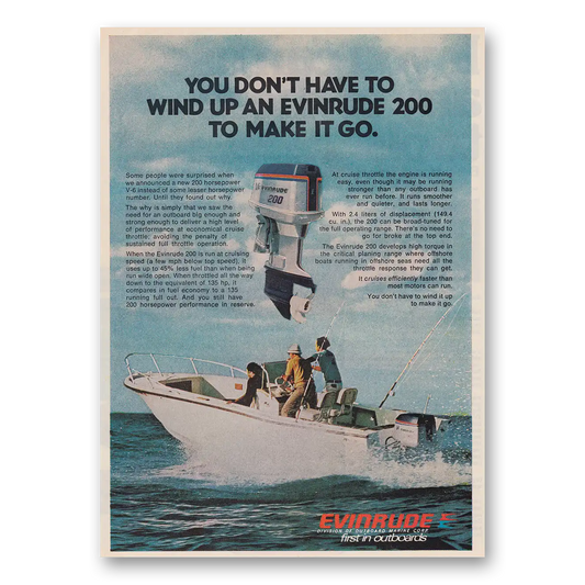 1976 Evinrude Don't Have to Wind Up Vintage Magazine Print Ad