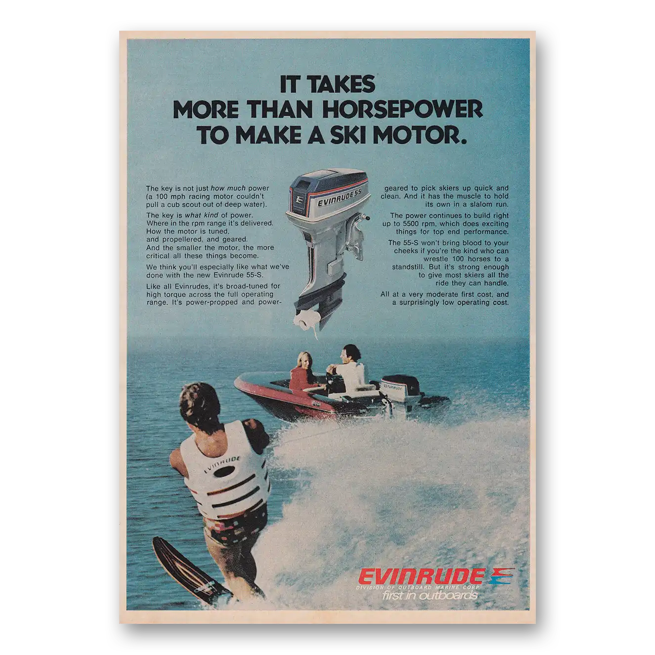 1976 Evinrude Takes More Than Horsepower to Make Ski Motor Vintage Magazine Print Ad