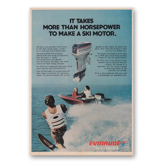 1976 Evinrude Takes More Than Horsepower to Make Ski Motor Vintage Magazine Print Ad