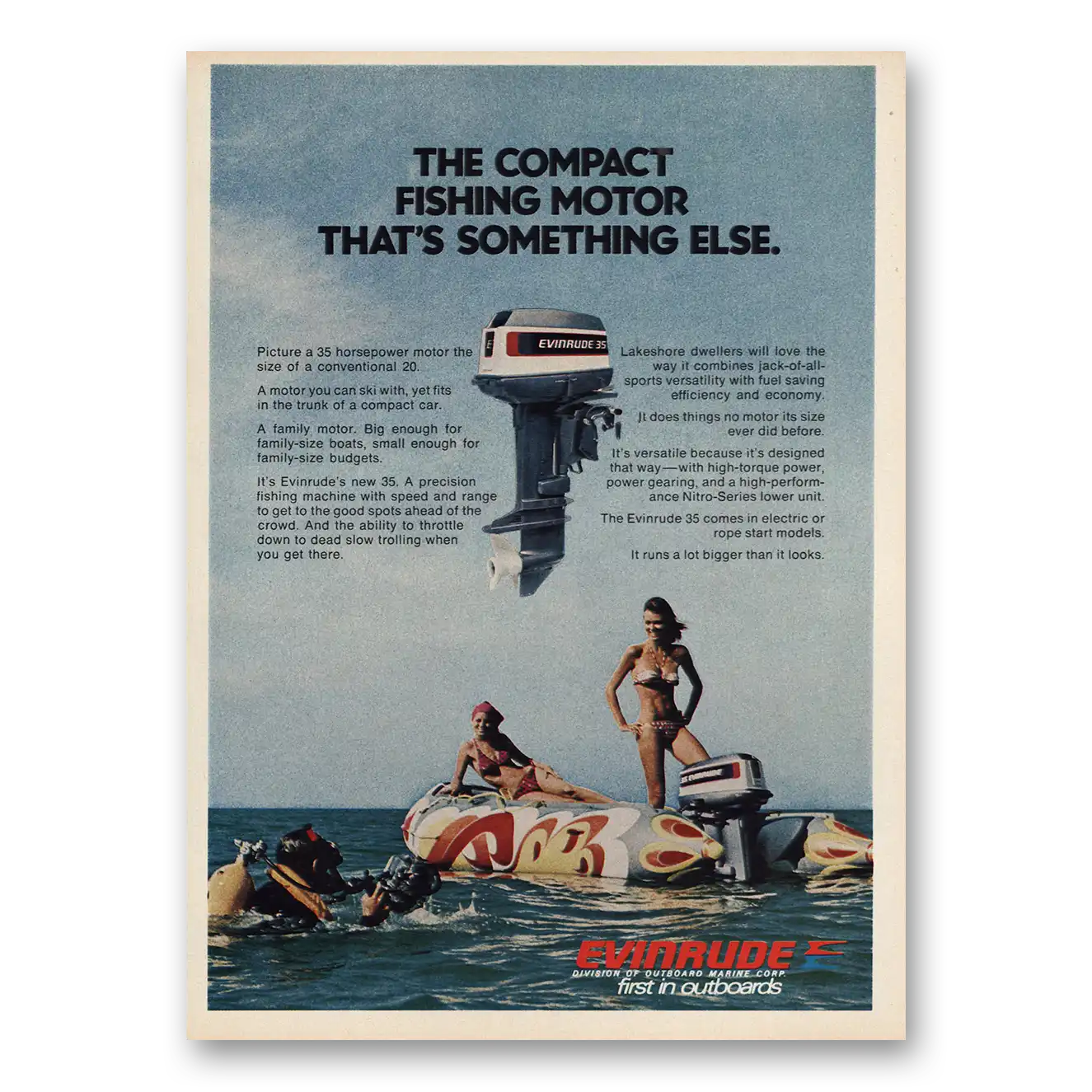 1976 Evinrude Compact Fishing Motor That’s Something Else Vintage Magazine Print Ad