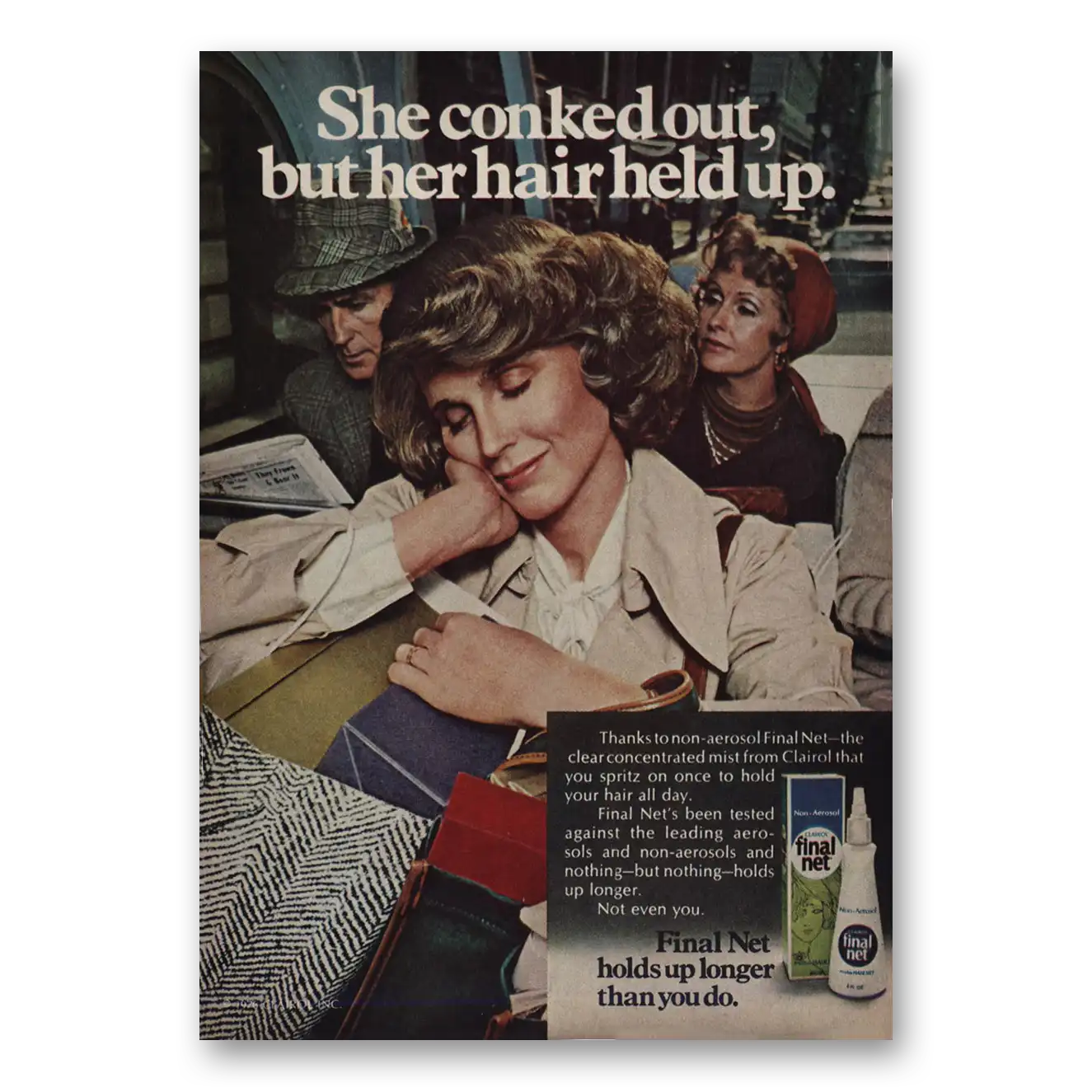 1976 Clairol Final Net She Conked Out Her Hair Held Up Vintage Magazine Print Ad