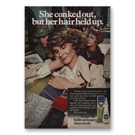 1976 Clairol Final Net She Conked Out Her Hair Held Up Vintage Magazine Print Ad