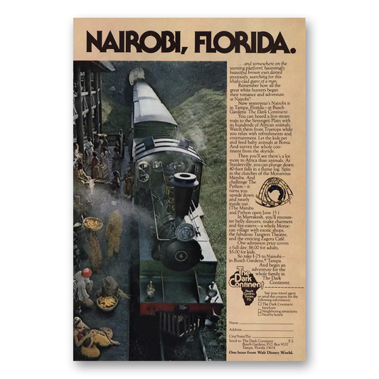 1976 Busch Gardens Nairobi Dark Continent Vintage Magazine Print Ad