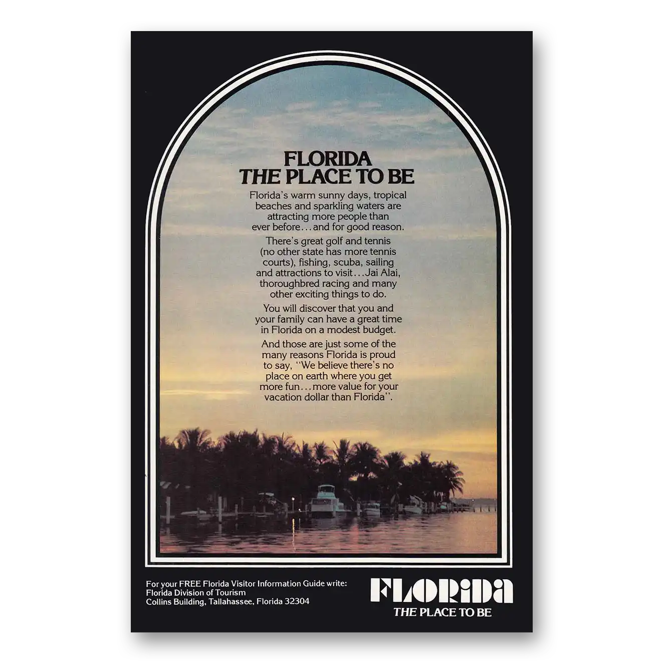 1976 Florida Place To Be Vintage Magazine Print Ad