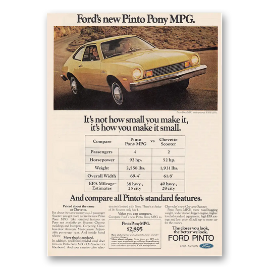 1976 Ford Pinto Pony Its Not How Small You Make It Vintage Magazine Print Ad