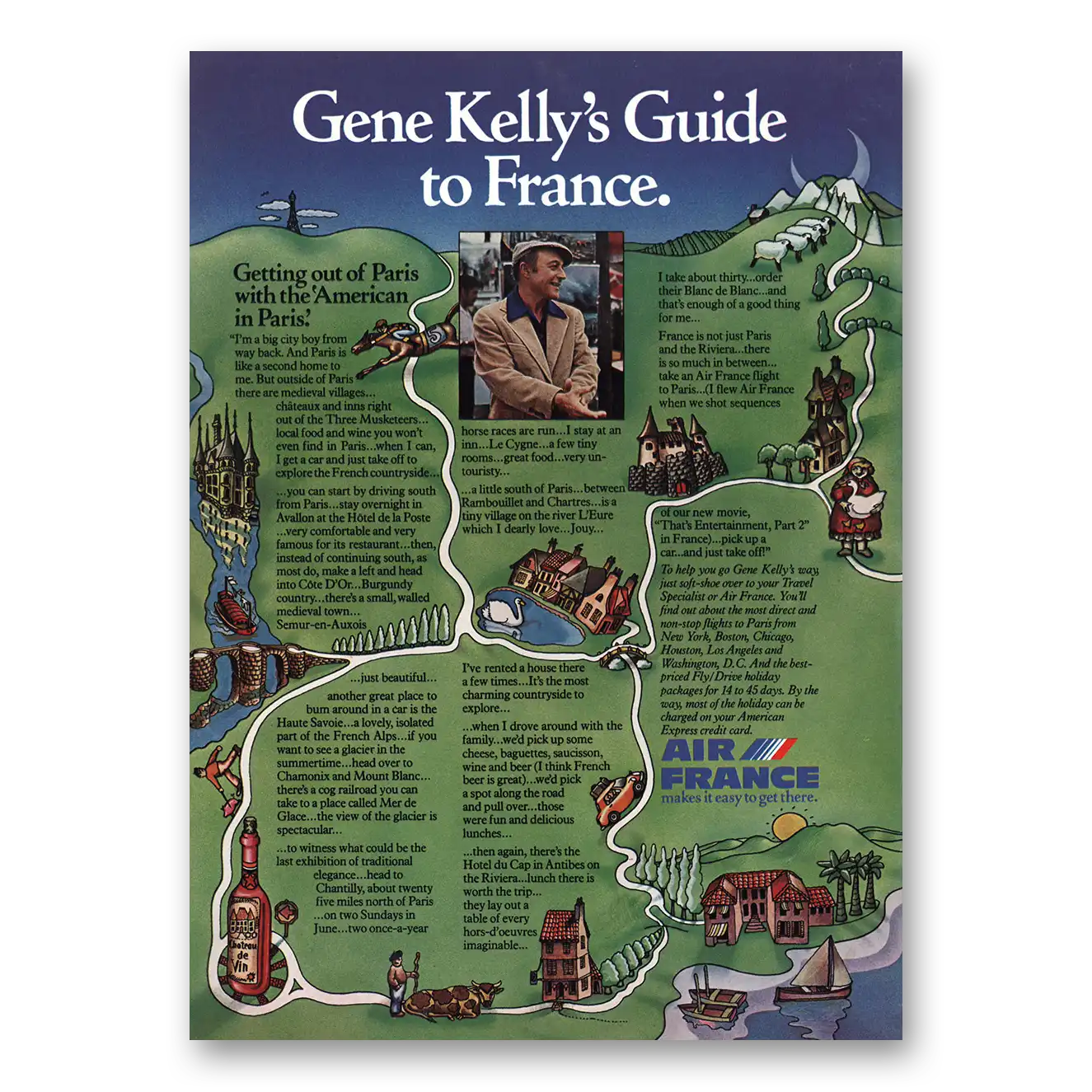 1976 Air France Gene Kellys Guide to France Vintage Magazine Print Ad