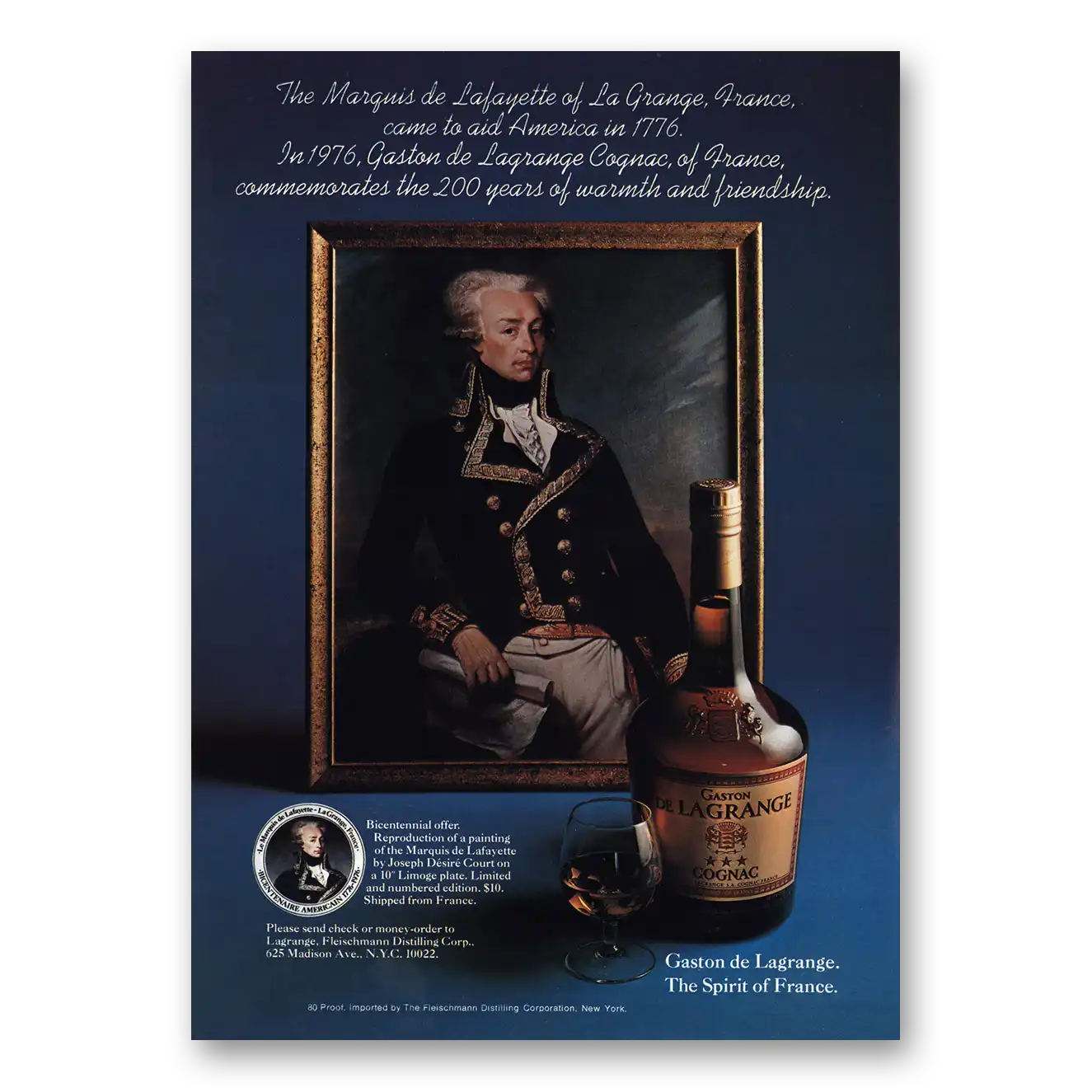 1976 Gaston de Lagrange Marquis de Lafayette Vintage Magazine Print Ad