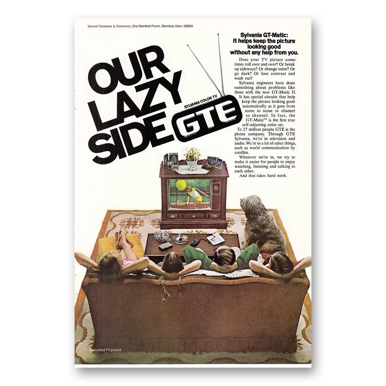 1976 Sylvania Televisions Matic Our Lazy Side Vintage Magazine Print Ad