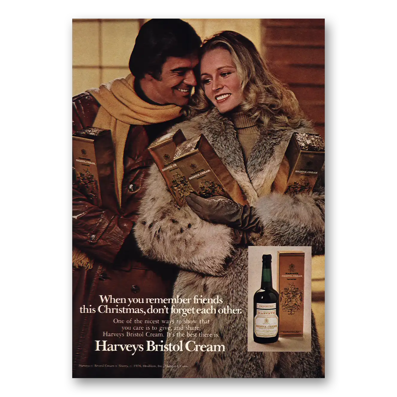 1976 Harveys Bristol Cream Remember Friends Christmas Vintage Magazine Print Ad