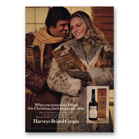 1976 Harveys Bristol Cream Remember Friends Christmas Vintage Magazine Print Ad