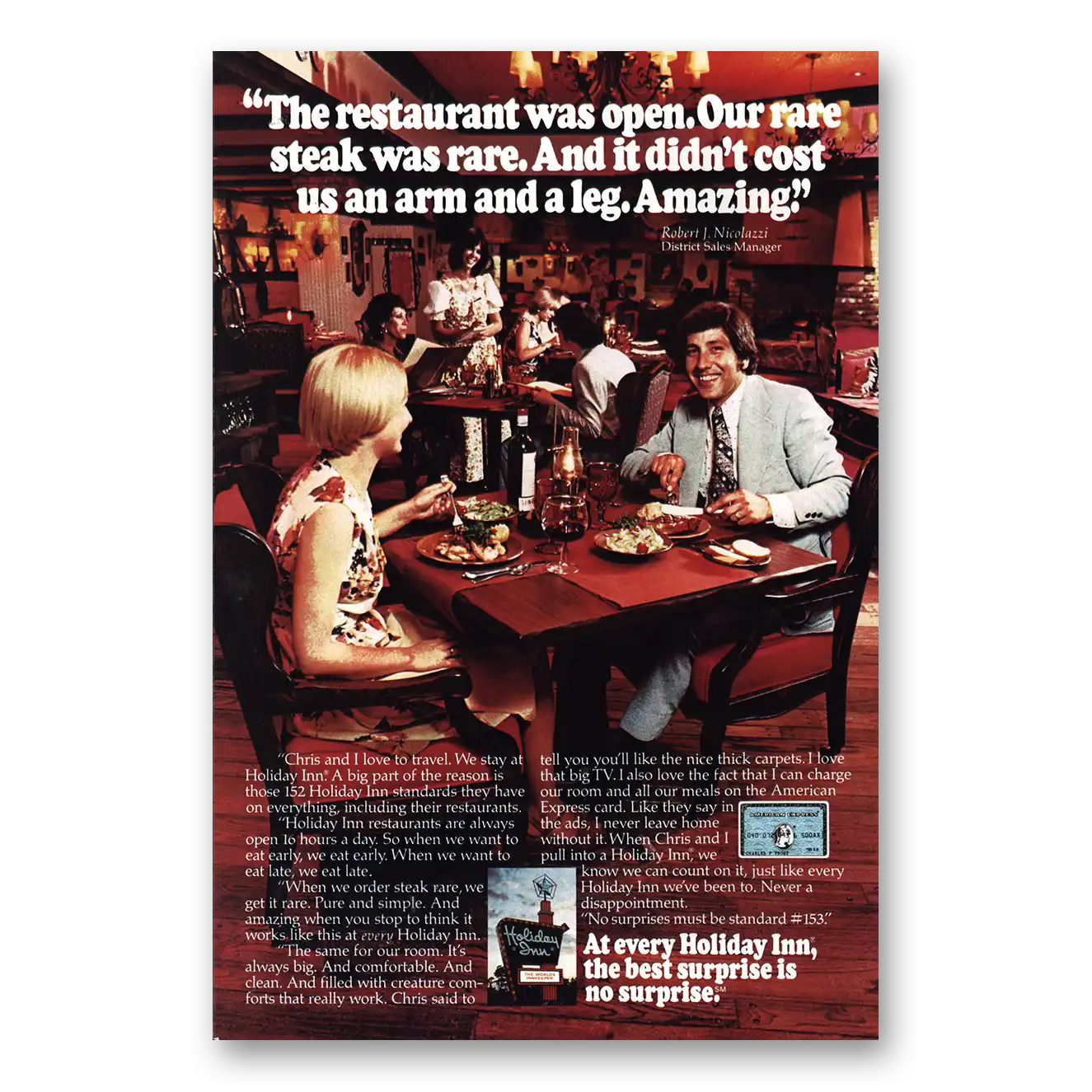 1976 Holiday Inn Restaurant Was Open Vintage Magazine Print Ad