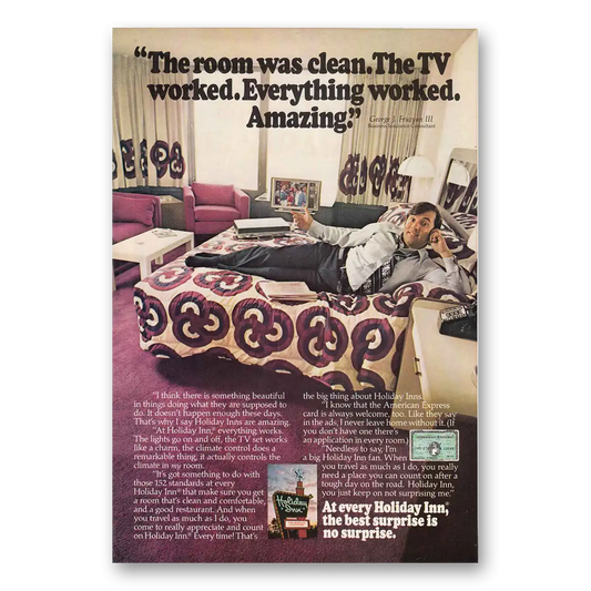 1976 Holiday Inn Room was Clean Vintage Magazine Print Ad