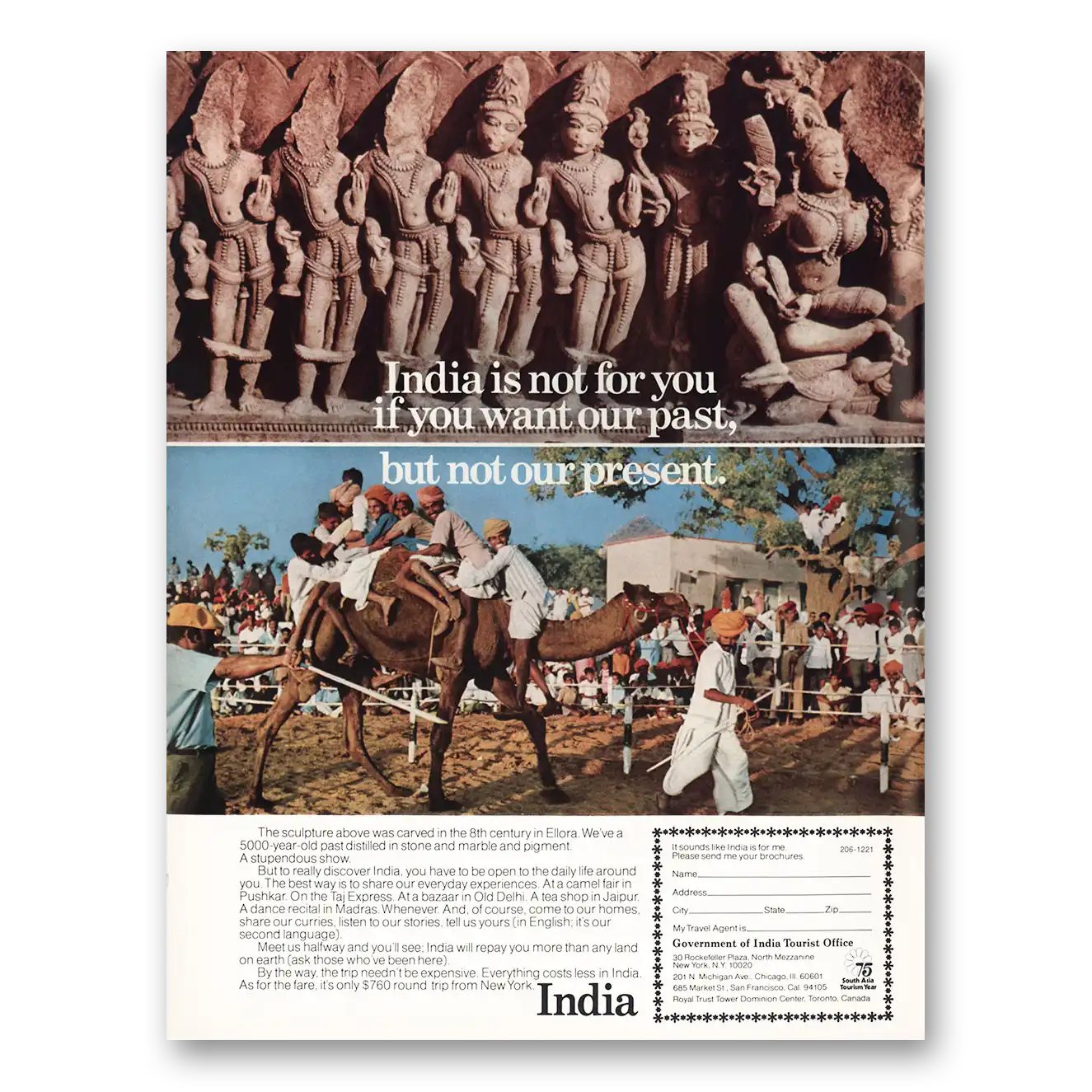 1976 India Not For You If You Want Our Past But Not Present Vintage Magazine Print Ad