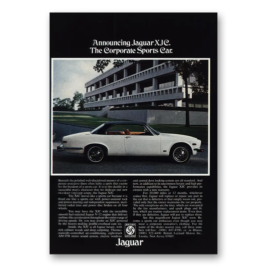 1976 Jaguar XJC Corporate Sports Car Vintage Magazine Print Ad