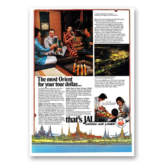 1976 Japan Air Lines Most Orient for Your Tour Dollar Vintage Magazine Print Ad