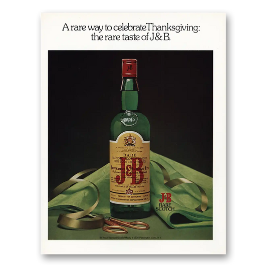 1976 J&B Scotch Whisky Rare Way to Celebrate Thanksgiving Vintage Magazine Print Ad