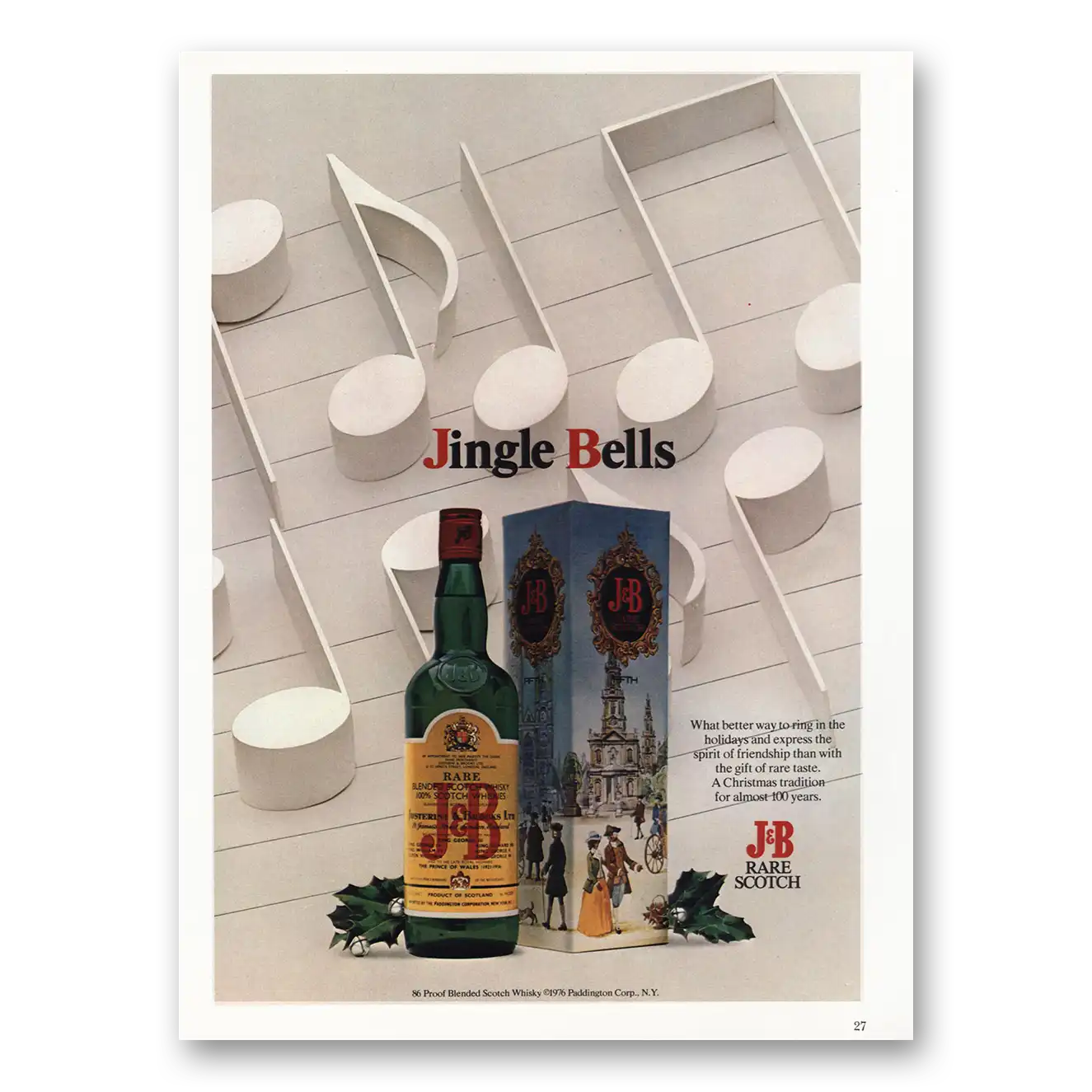 1976 J&B Scotch Whisky Jingle Bells Vintage Magazine Print Ad