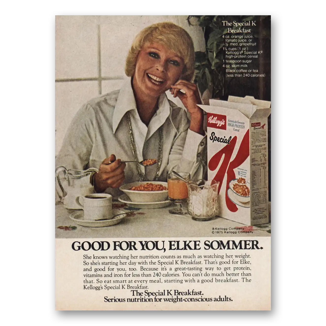 1976 Kelloggs Special K Good for You Elke Sommer Vintage Magazine Print Ad