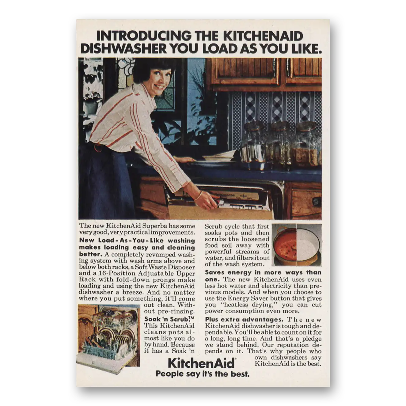 1976 KitchenAid Dishwasher Load As You Like Vintage Magazine Print Ad