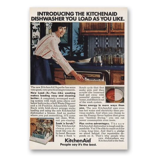 1976 KitchenAid Dishwasher Load As You Like Vintage Magazine Print Ad