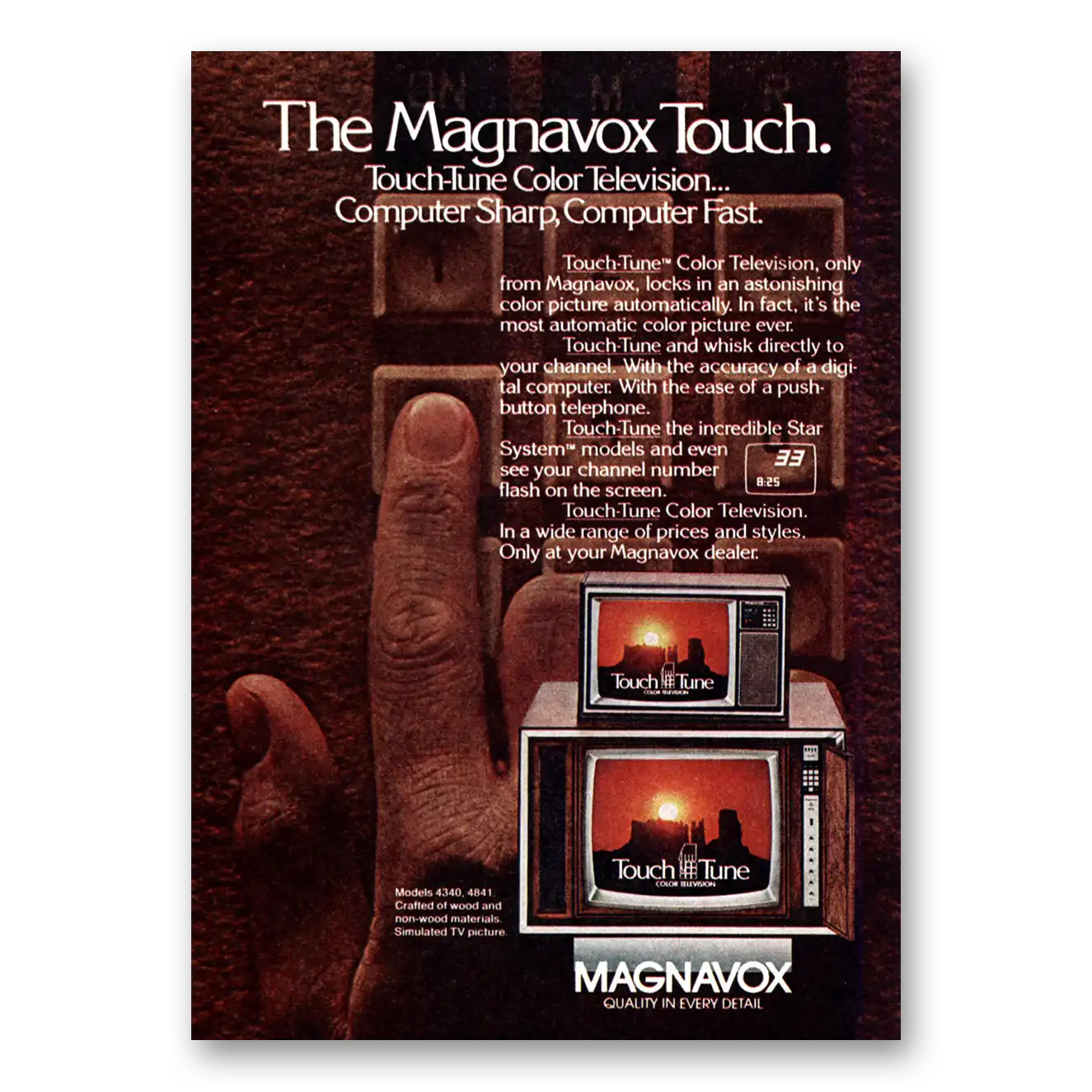 1976 Magnavox Color Television Touch Tune Computer Sharp Vintage Magazine Print Ad