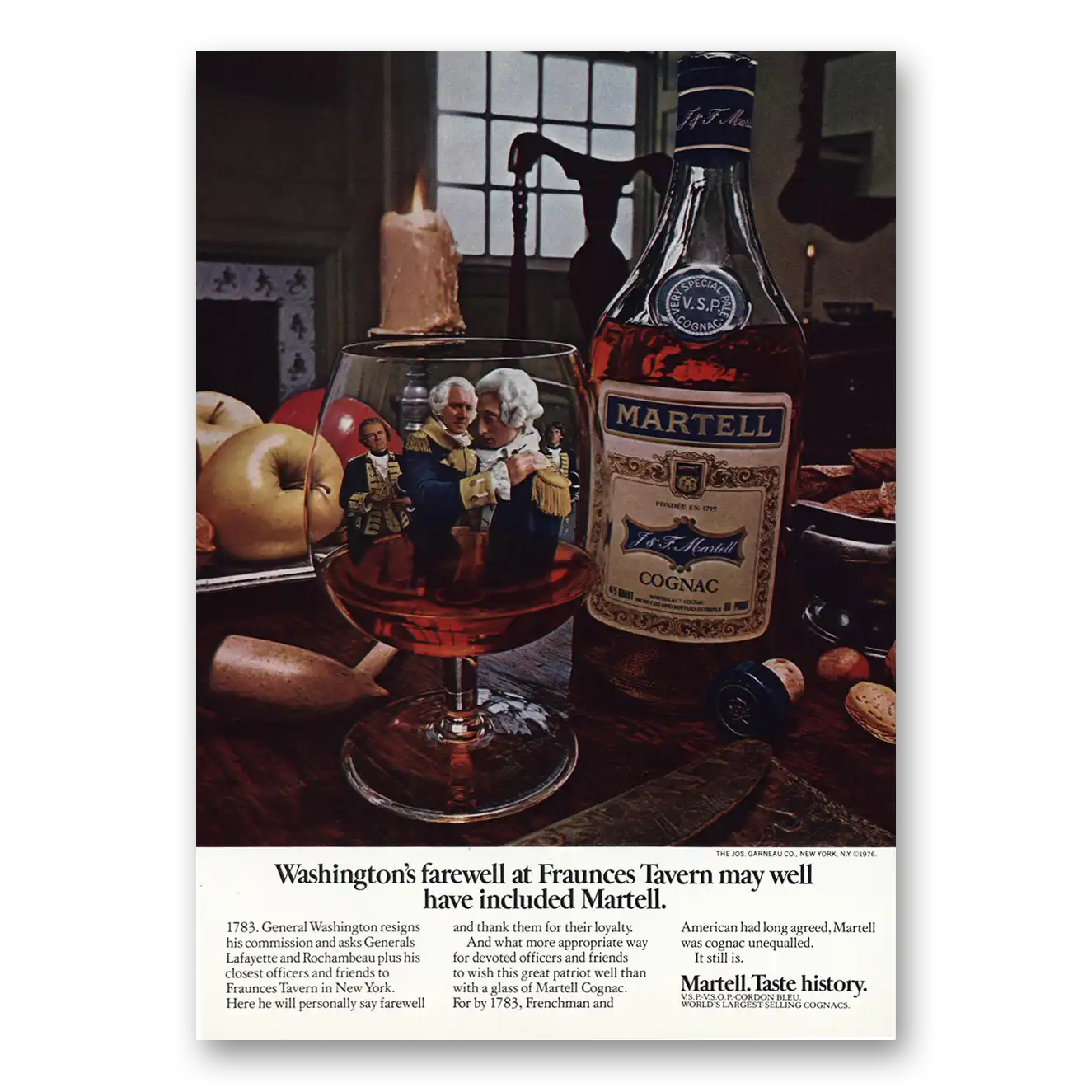 1976 Martell Cognac Washingtons Farewell at Fraunces Tavern Vintage Magazine Print Ad