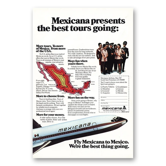 1976 Mexicana Airlines Best Tours Going Vintage Magazine Print Ad