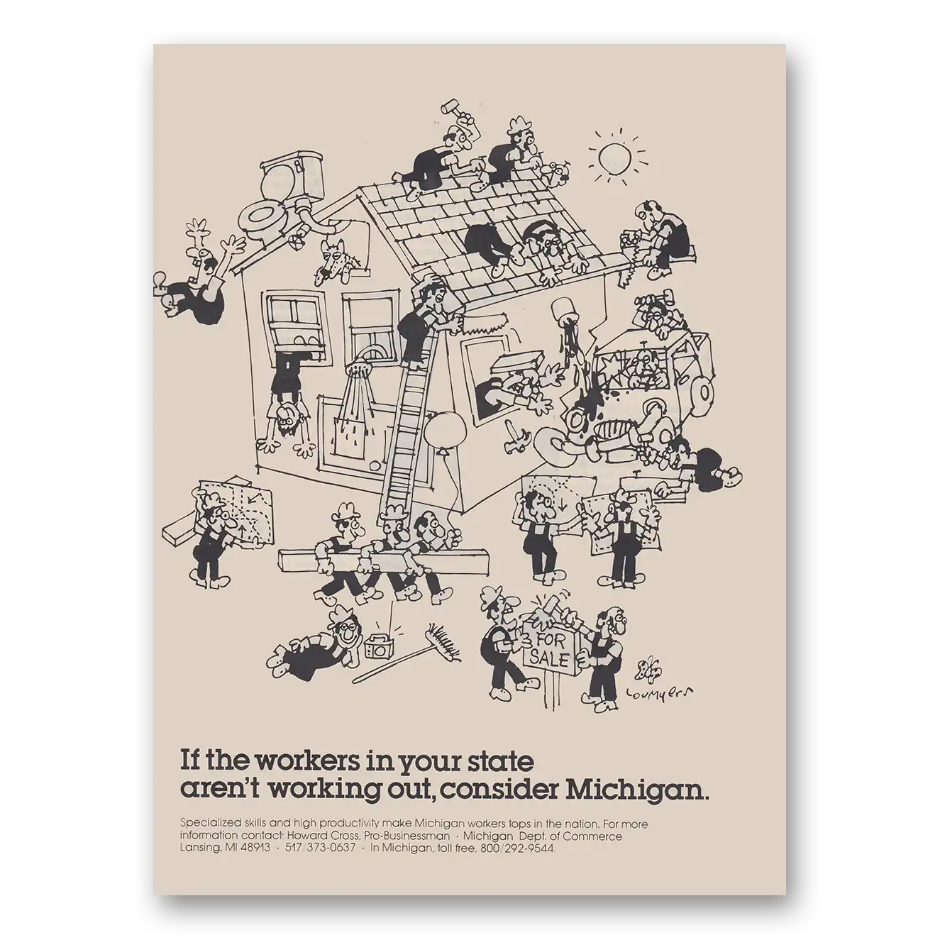 1976 Michigan Workers In Your State Arent Working Out Vintage Magazine Print Ad