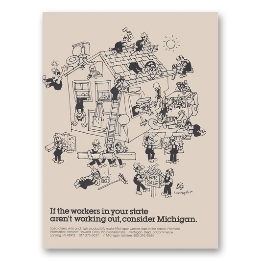 1976 Michigan Workers In Your State Arent Working Out Vintage Magazine Print Ad