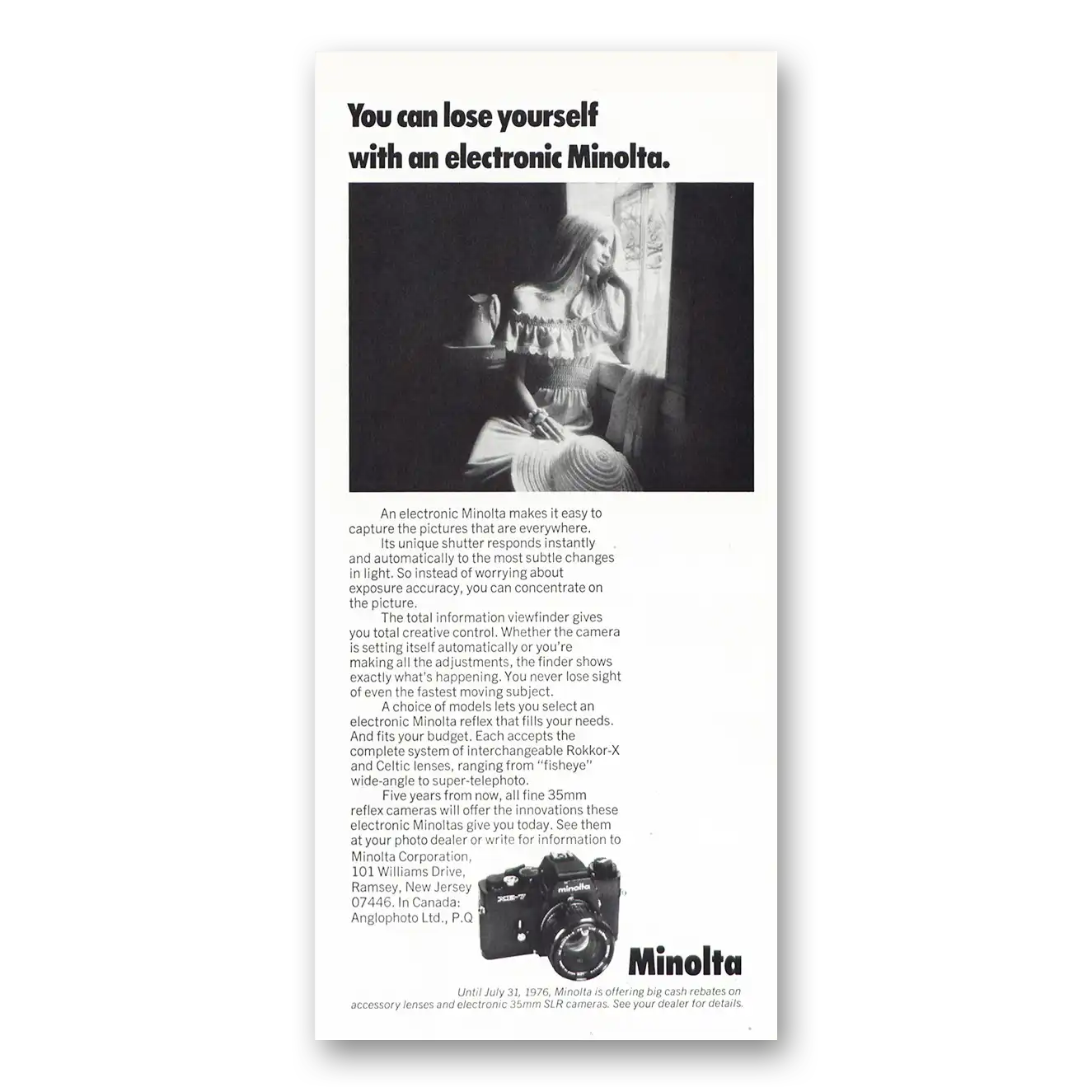 1976 Minolta Camera Electronic Camera You Can Lose Yourself Vintage Magazine Print Ad