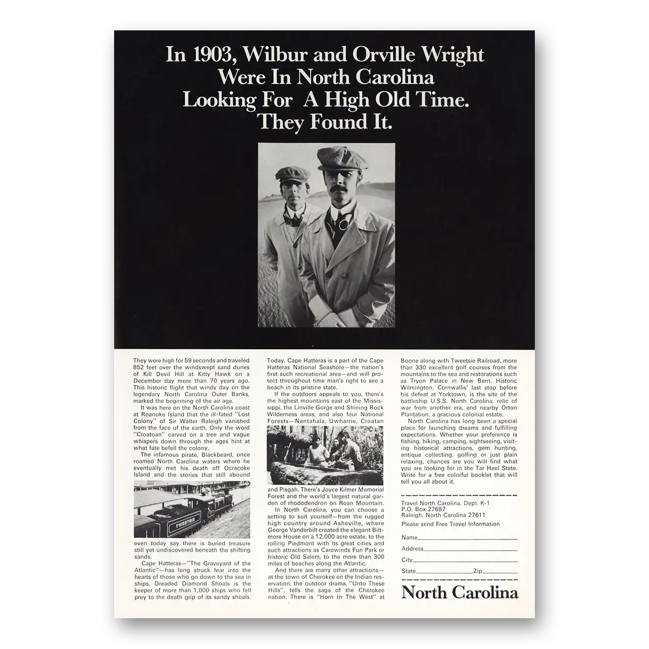 1976 North Carolina Wilbur and Orville Wright Vintage Magazine Print Ad