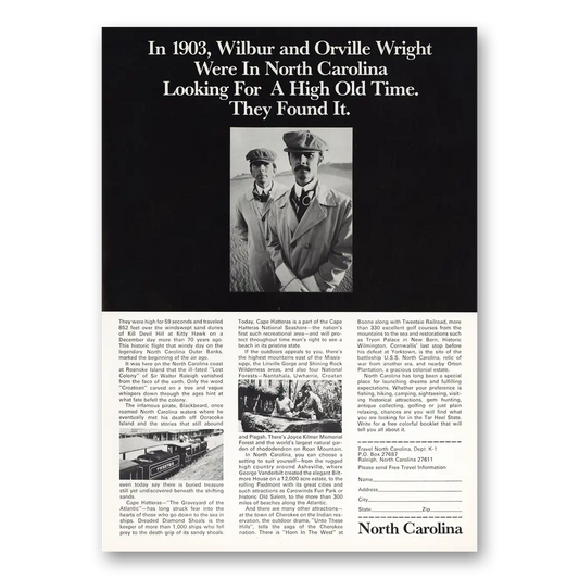 1976 North Carolina Wilbur and Orville Wright Vintage Magazine Print Ad