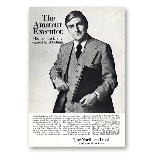 1976 Northern Trust Bank Amateur Executor Vintage Magazine Print Ad