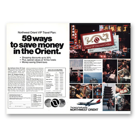 1976 Northwest Orient Airlines Ways To Save Money Vintage Magazine Print Ad