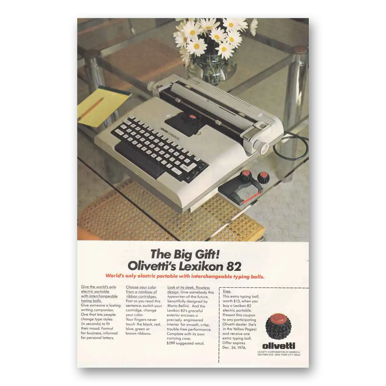 1976 Olivetti Lexikon Typewriter Typing Balls Vintage Magazine Print Ad