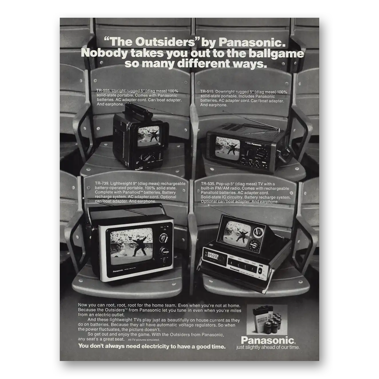 1976 Panasonic Television Outsiders Takes You Out To the Ballgame Vintage Magazine Print Ad