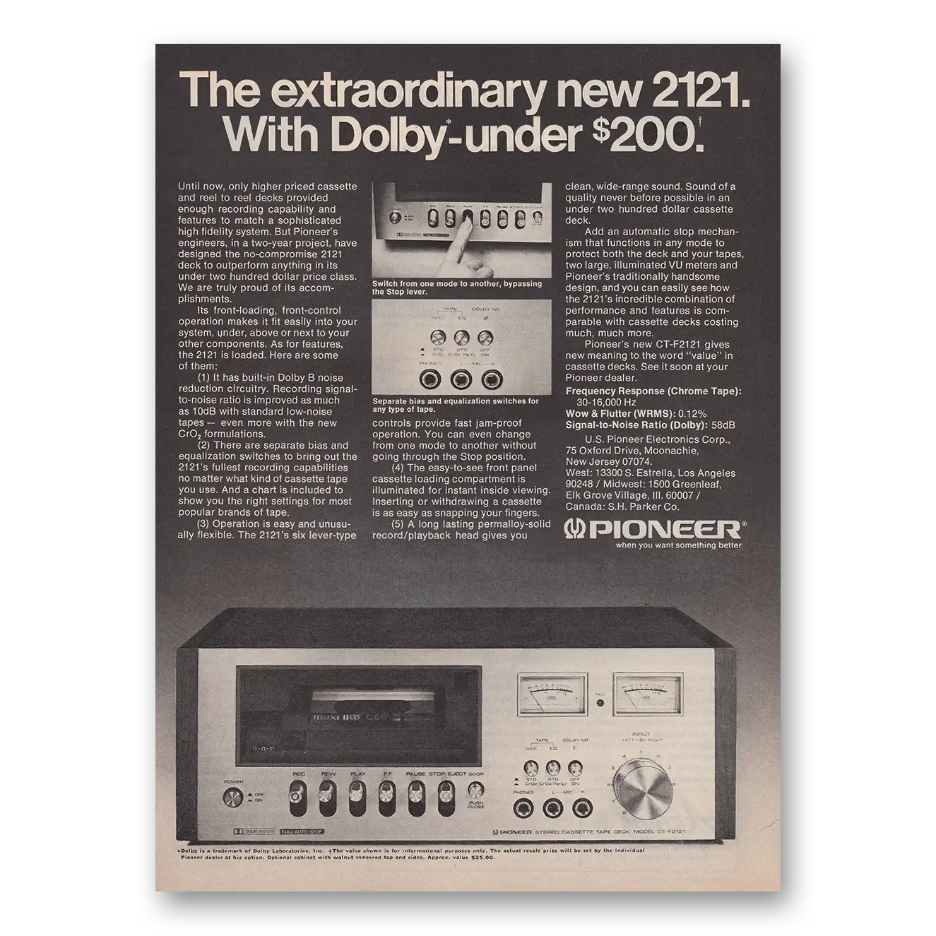 1976 Pioneer Stereo Components Extraordinary New 2121 Dolby Vintage Magazine Print Ad