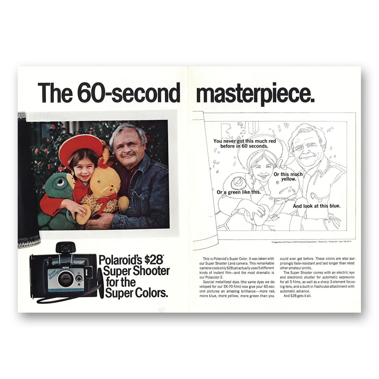 1976 Polaroid Super Shooter 60 Second Masterpiece Vintage Magazine Print Ad