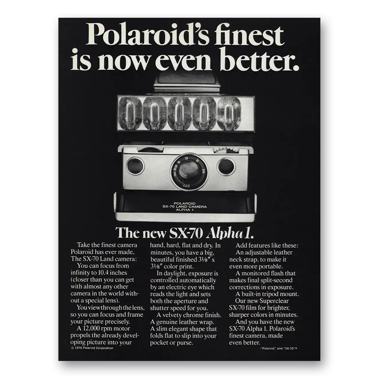 1976 Polaroid SX70 Camera Finest Is Now Even Better Vintage Magazine Print Ad