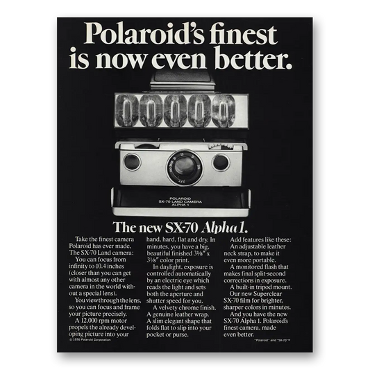 1976 Polaroid SX70 Camera Finest Is Now Even Better Vintage Magazine Print Ad