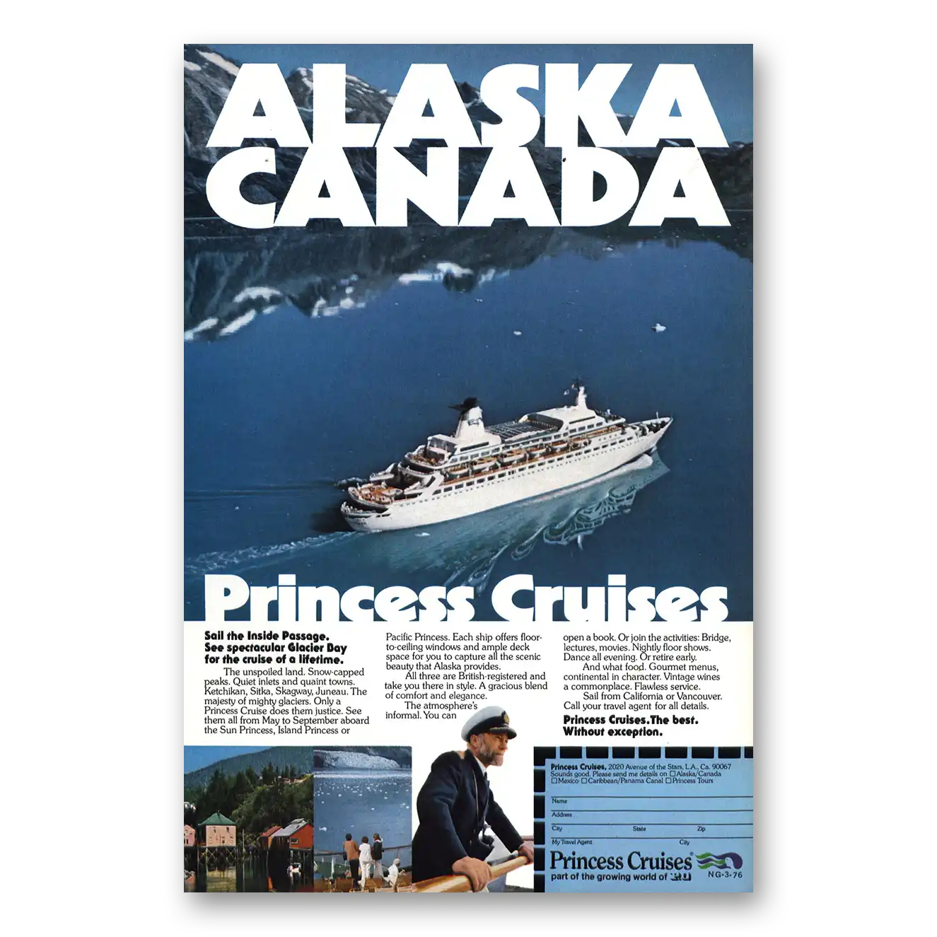 1976 Princess Cruises Alaska Canada Inside Passage Vintage Magazine Print Ad