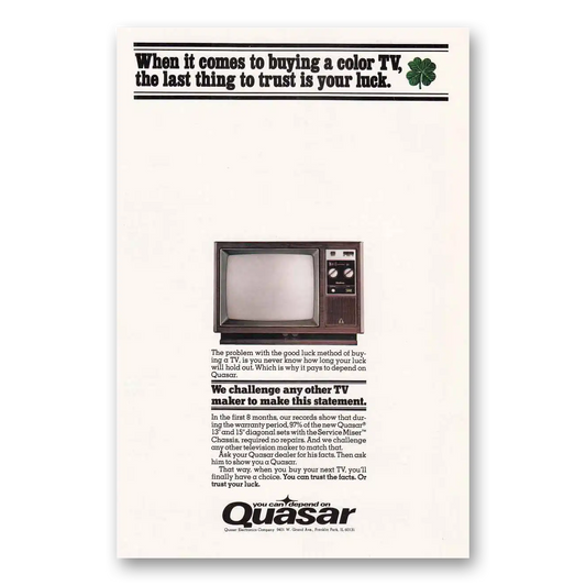 1976 Quaser Television Trust Is Your Luck Vintage Magazine Print Ad