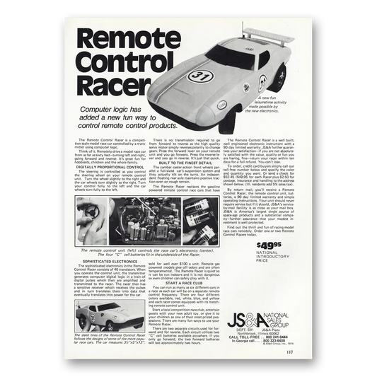 1976 JS&A Remote Control Racer Computer Logic Has Added New Fun Way Vintage Magazine Print Ad