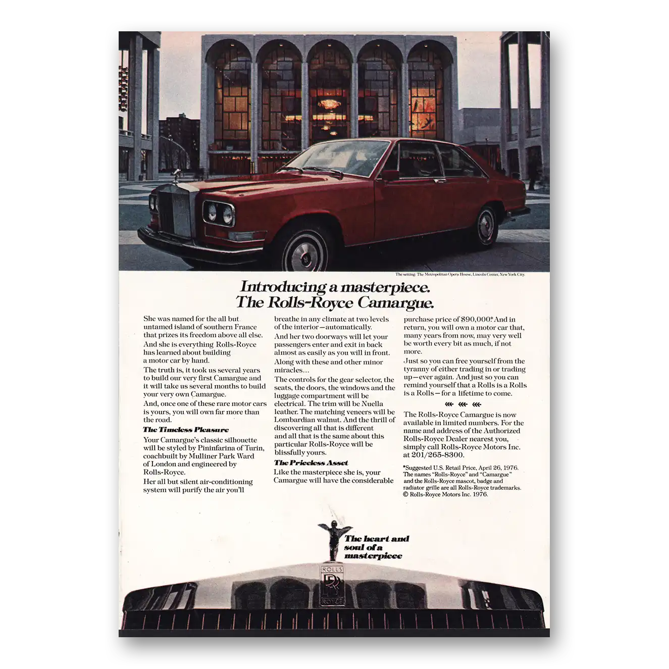 1976 Rolls Royce Camargue Masterpiece Vintage Magazine Print Ad