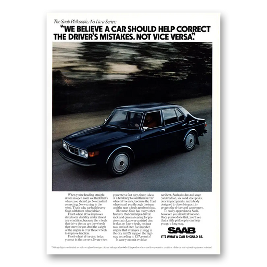 1975 Saab Should Help Correct Drivers Mistakes Not Vice Versa Vintage Magazine Print Ad