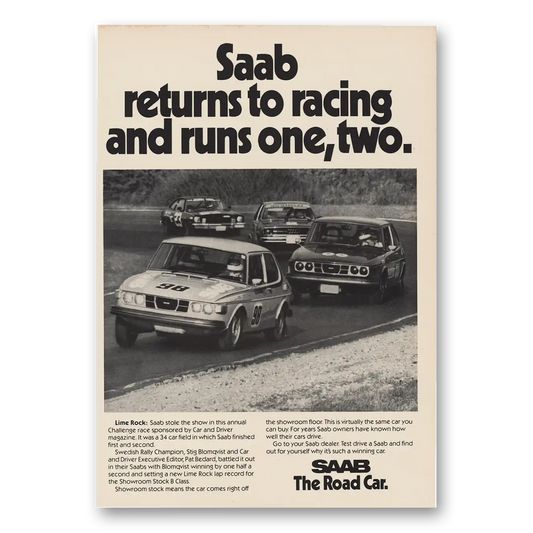 1976 Saab Returns to Racing Vintage Magazine Print Ad