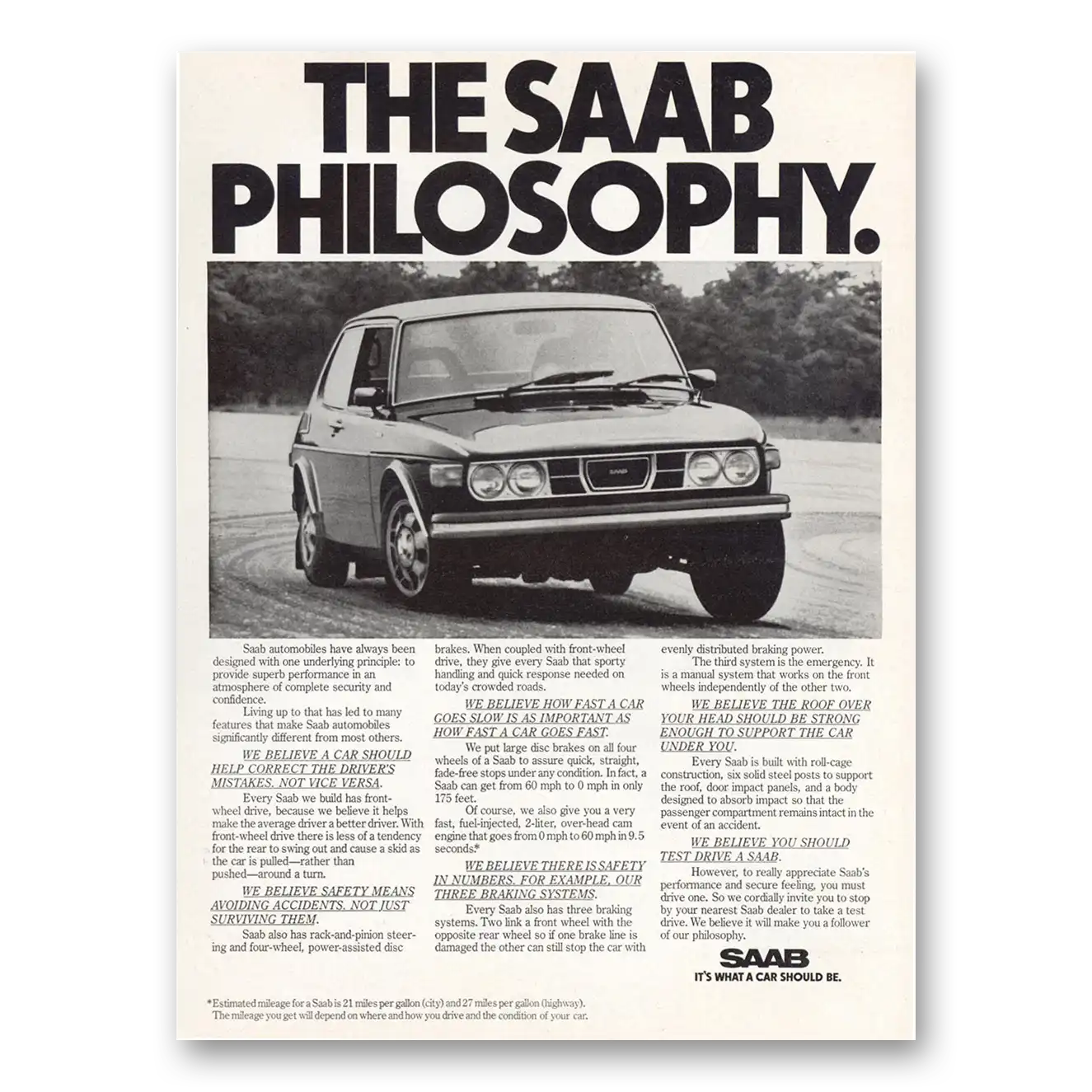 1975 Saab Philosophy Vintage Magazine Print Ad