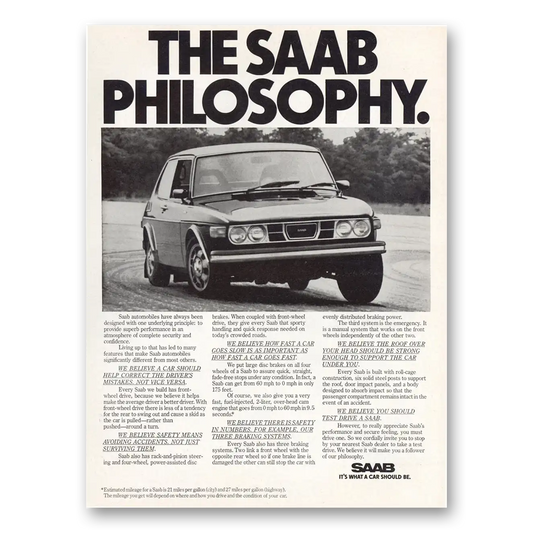 1975 Saab Philosophy Vintage Magazine Print Ad