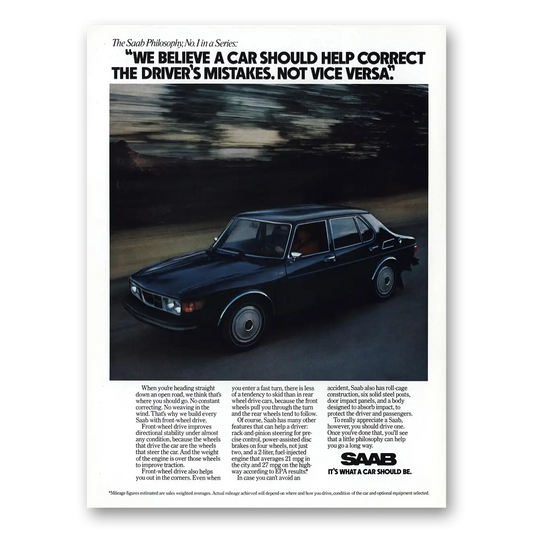 1976 Saab Correct Drivers Mistakes Not Vice Versa Vintage Magazine Print Ad